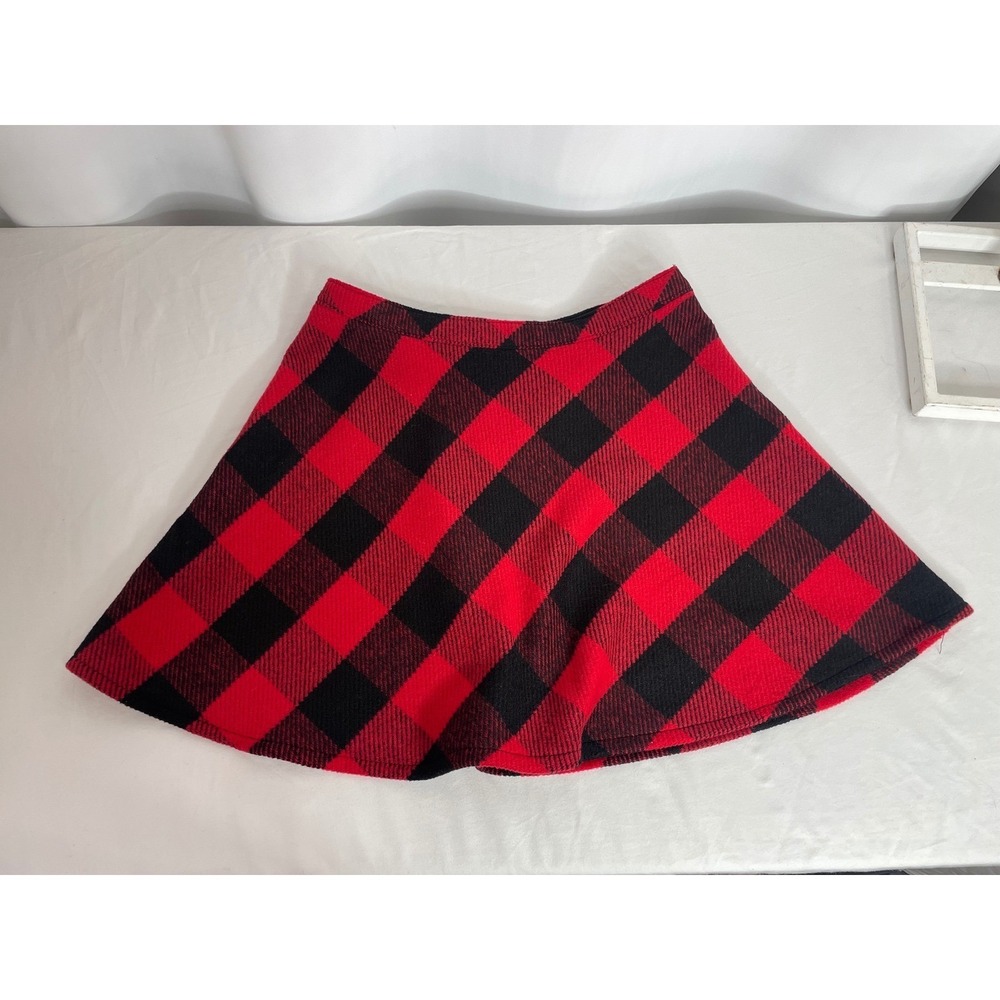 Hollister Plaid Mini Skirt Womens Medium Red Black Excellent Wool Blend A-Line